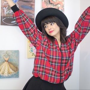 Vintage lightweight plaid bomber jacket